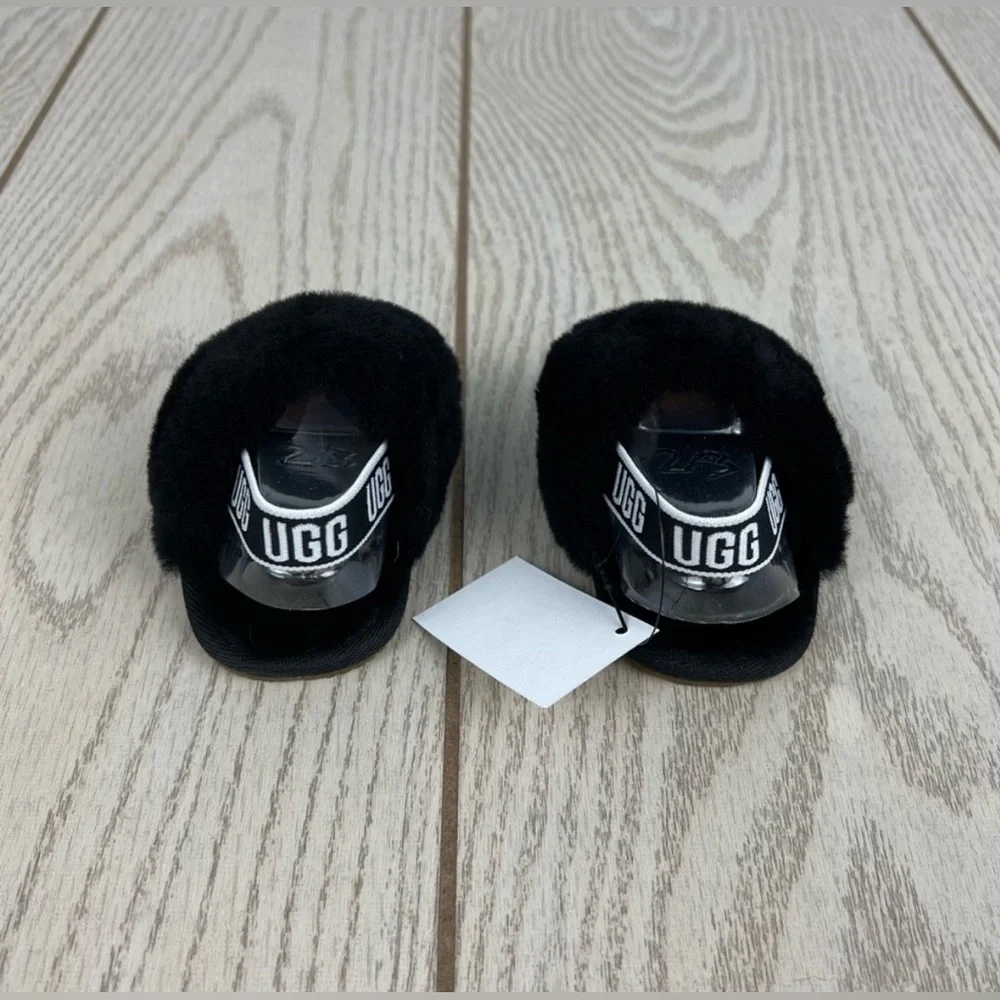 NWT UGG Infant Fluff Yeah Furry Fuzzy Sandals Black - Picture 4 of 10